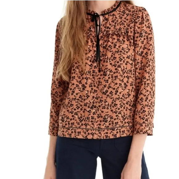 J. Crew Tops - POINT SUR J. CREW Silk Floral Blossom Blouse with Ruffle and neck ties